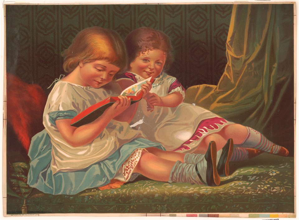 Two young girls reading book LCCN95504815