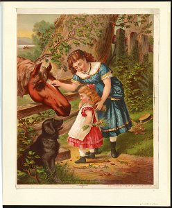 Two young girls with horse and dog LCCN95504809
