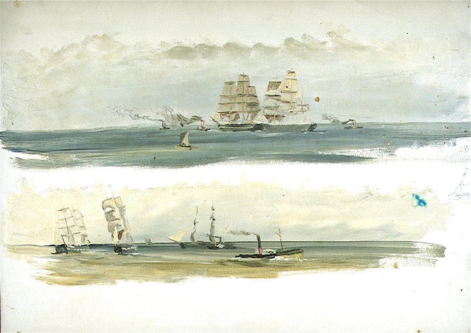 Two Studies of Ships and Tugs RMG PU0429
