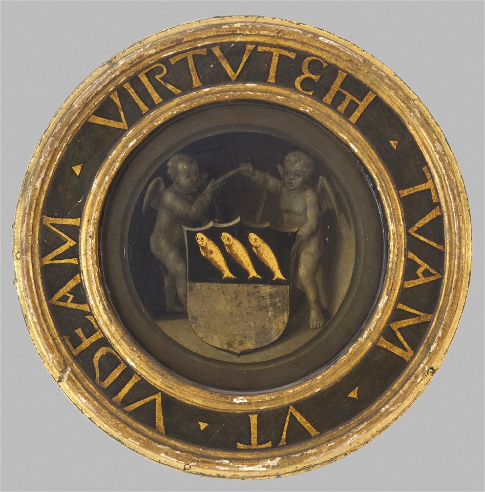 Two Putti Holding a Shield - reverse of Singing Angels Cat317b