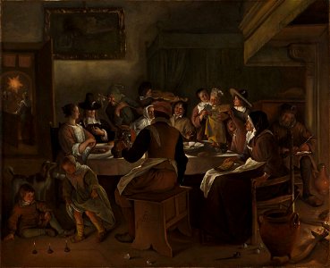 Twelfth-Night Feast - Jan Steen - MFA. Free illustration for personal and commercial use.