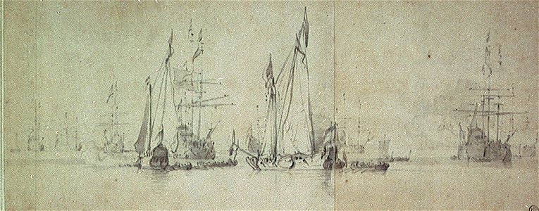 Two States yachts becalmed with the Dutch fleet at anchor RMG PW6808