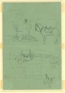 Two sketches of horse outside tent LCCN2004661032