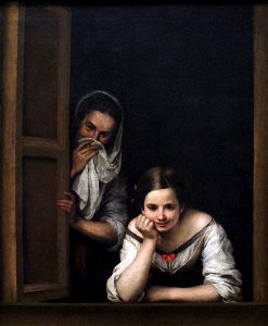 Two women at a window by bartolome esteban murillo. Free illustration for personal and commercial use.