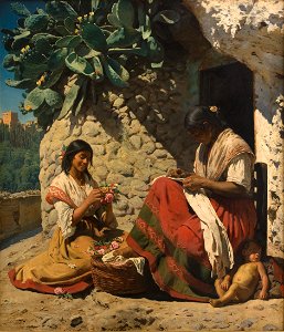 Two gypsy women outside their home (1878 painting). Free illustration for personal and commercial use.