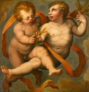 Two Putti, Allegory of Summer by Giorgio Vasari. Free illustration for personal and commercial use.