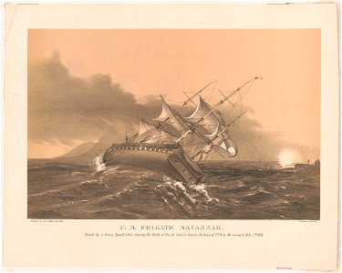 U.S. Frigate Savennah, struck by a heavy squall when entering the harbor of Rio de Janeiro, between the hours of 7 & 8, on the evening of July 5th 1856 LCCN2003688767