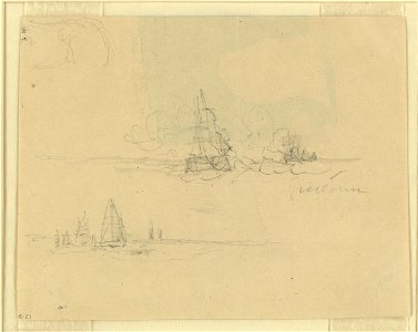 Two scenes- naval engagement and sailboats at sea LCCN2004661023