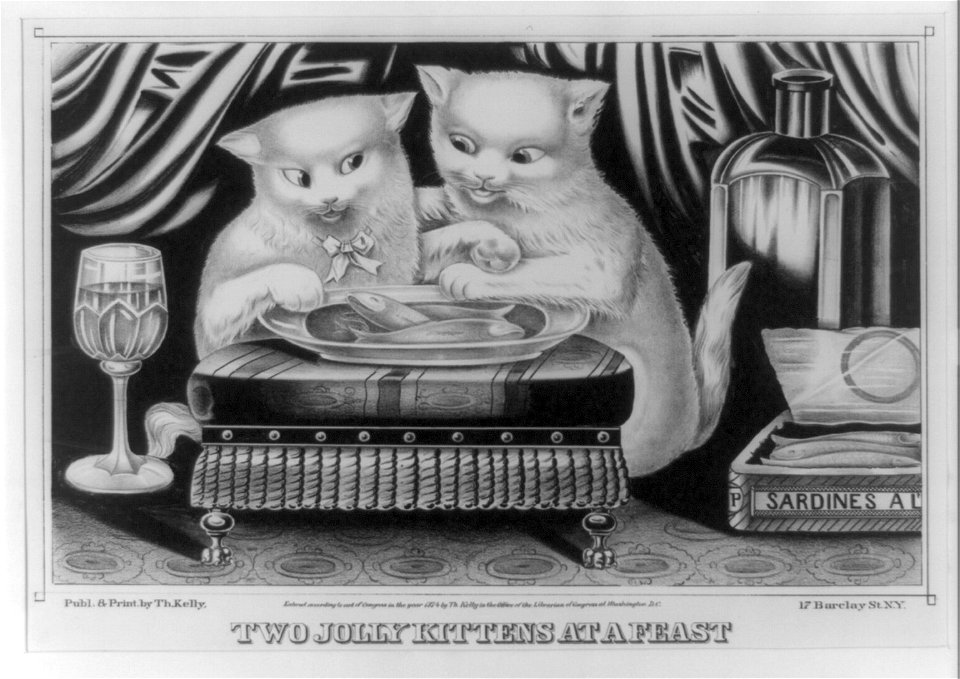 Two jolly kittens at a feast - publ. & print. by Th. Kelly, 17 Barclay St., N.Y. LCCN89708607