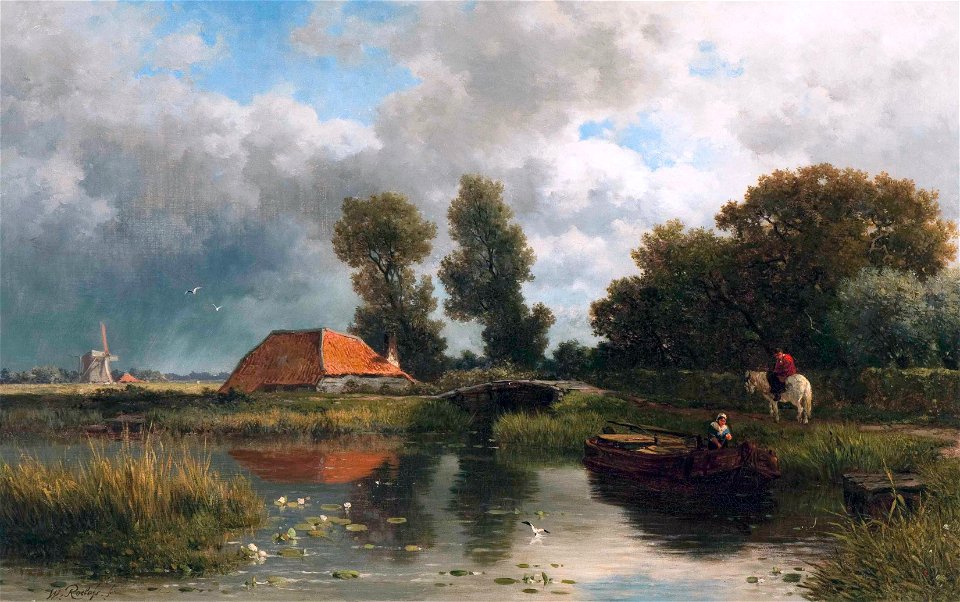 Tying up the boat near the farm, by Willem Roelofs