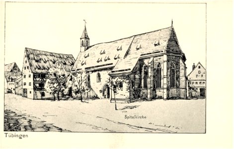 Tübingen. Spitalkirche (gezeichn. AK um 1900). Free illustration for personal and commercial use.