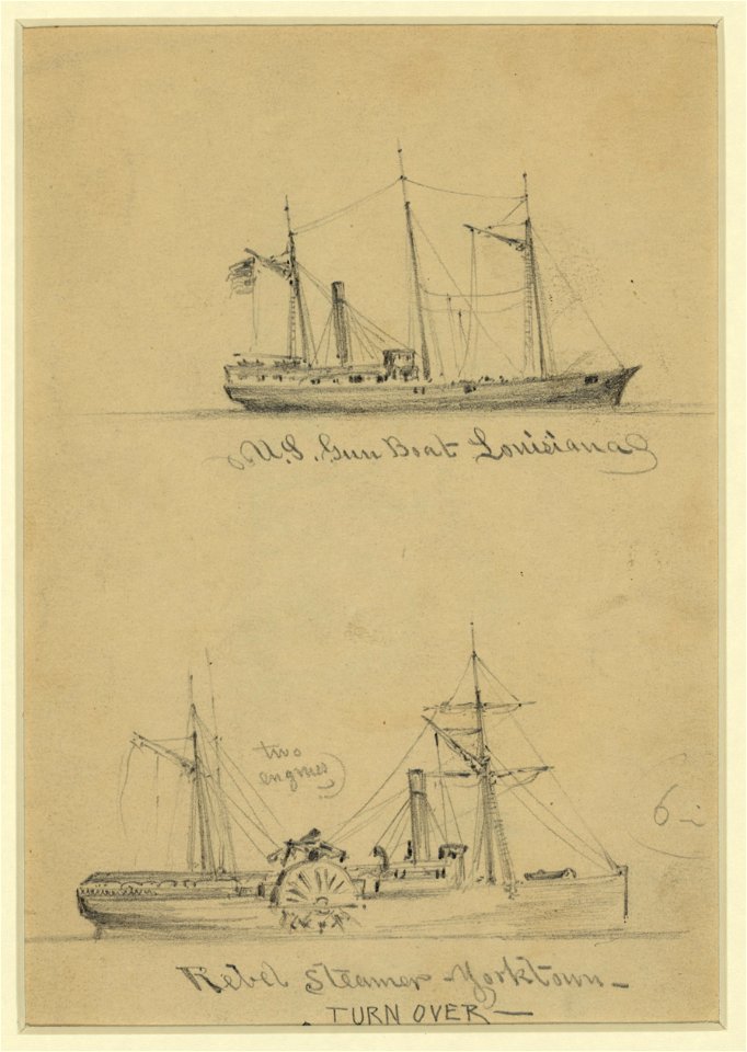 U.S. Gun Boat Louisiana. Rebel Steamer Yorktown LCCN2004660862