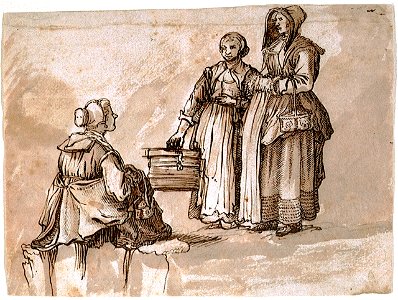 Two women standing and another seated RMG PV5206