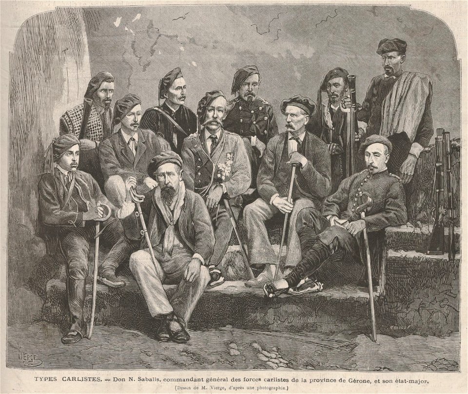 Types carlistes, Don N. Saballs, commandant général des forces carlistes de la province de Gérone, et son état-major, de Vierge