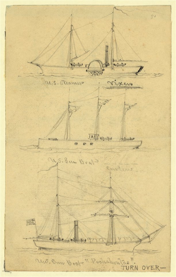 U.S. Steamer Vixen, U.S. Gun Boat Curlew, (and) U.S. Gun Boat Pochahontas LCCN2004660704. Free illustration for personal and commercial use.