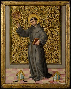 Ubekendt spansk mester - Saint Bernardino of Siena - KMS8602 - Statens Museum for Kunst. Free illustration for personal and commercial use.