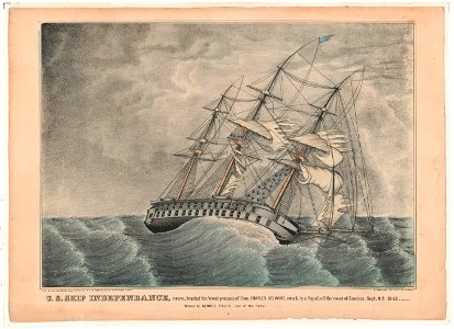 U.S. ship Independance, razee, bearing the broad pennant of Com. Charles Stewart, struck by a squall, off the coast of America, Sept. 8th 1842. Drawn by George Filley, one of the crew - E.B. LCCN2003656482