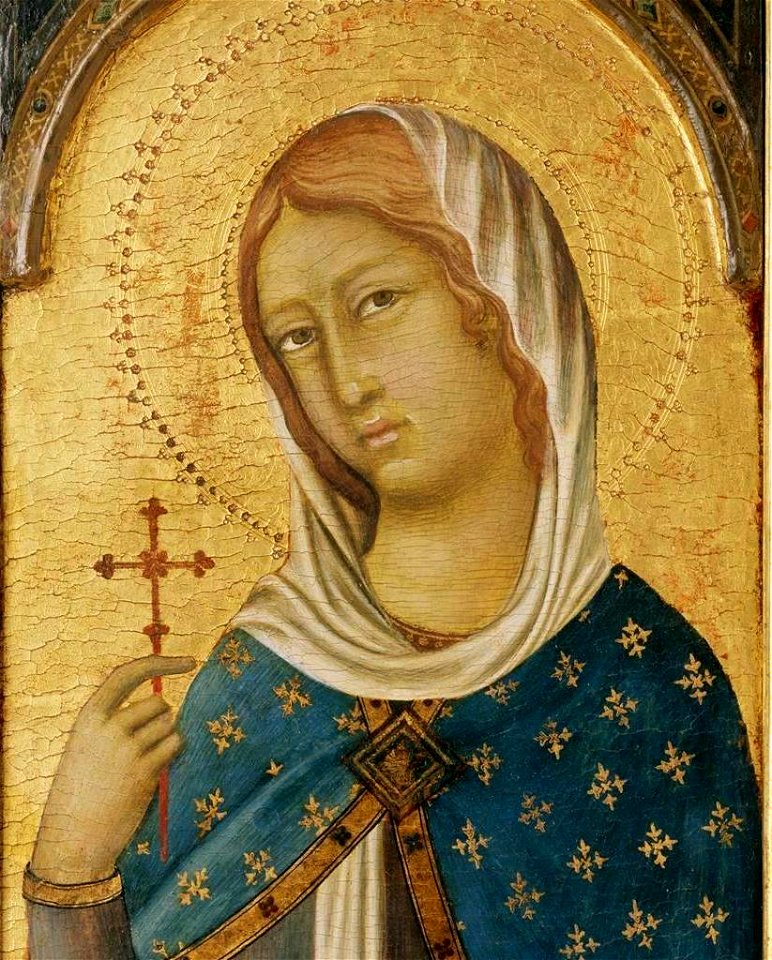 Ugolino di Nerio. St Margaret holding a Cross c.1330. detail. Portland Art Museum.