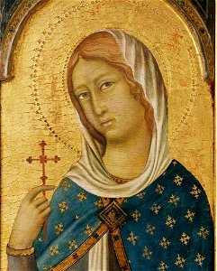 Ugolino di Nerio. St Margaret holding a Cross c.1330. detail. Portland Art Museum.