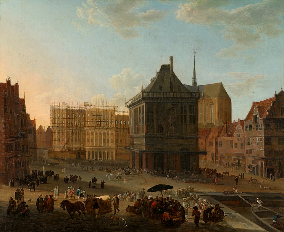 De Dam te Amsterdam met het nieuwe stadhuis in aanbouw Rijksmuseum SK-A-1916