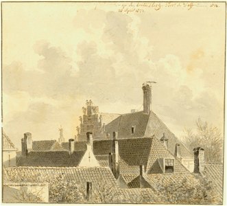 Uit mijne agterkamer - op de Waterslootze Poort te Delft ziend., Balthasar Jooss, SA Delft, inv.nr. 67779