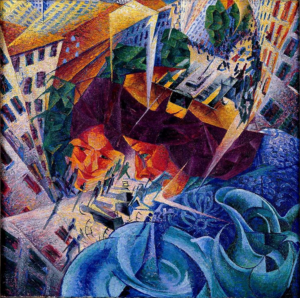 Umberto Boccioni, Visioni simultanee (Simultanvisionen), oil on canvas, 60.5 × 60.5 cm, Von der Heydt Museum