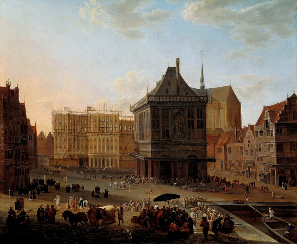 SB 1175-De Dam met het Stadhuis in aanbouw-De Dam, naar het westen gezien, met het Stadhuis in aanbouw