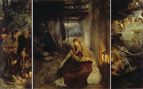 Fritz von Uhde - Die Heilige Nacht (Triptychon). Free illustration for personal and commercial use.