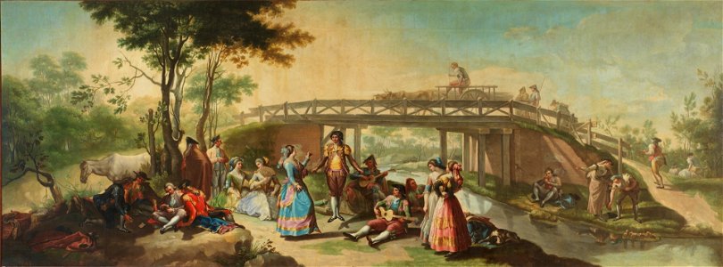 Un baile junto a un puente del canal del Manzanares by Francisco Bayeu y Subía