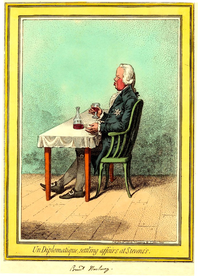 Un diplomatique, settling affairs at Stevens's. (BM 1868,0808.6639)