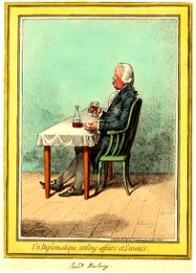Un diplomatique, settling affairs at Stevens's. (BM 1868,0808.6639)