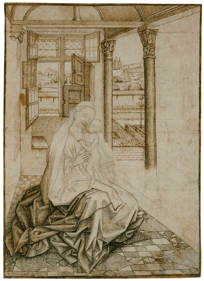 Unbekannt, niederländisch, 15. Jh. - Maria mit dem stehenden Jesusknaben in einer Loggia (recto), C 780
