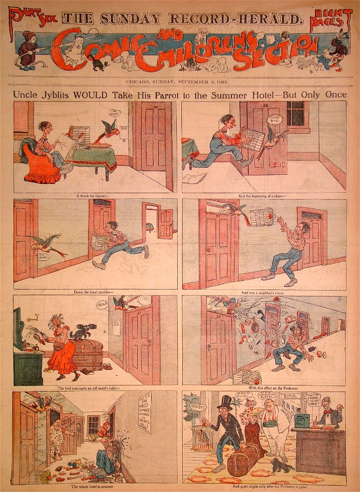 Uncle Jyblits WOULD Take His Parrot to the Summer Hotel--But Only Once - Walt McDougall 1903-09-06