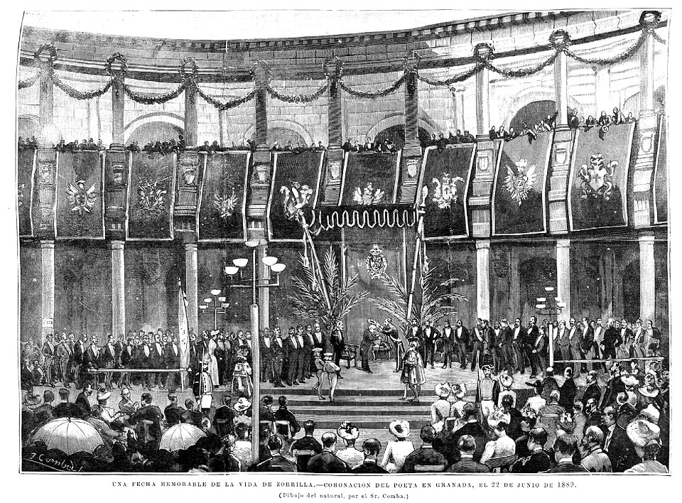 Una fecha memorable de la vida de Zorrilla, coronación del poeta en Granada, el 22 de junio de 1889