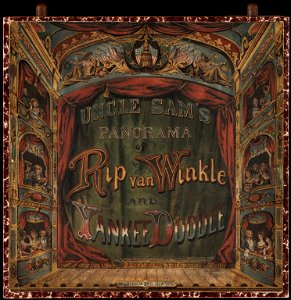 Uncle Sam's panorama of Rip van Winkle and Yankee Doodle by Thomas Nast. Free illustration for personal and commercial use.