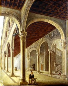 Una vista del claustro de la inclusa de Toledo (Museo del Prado). Free illustration for personal and commercial use.