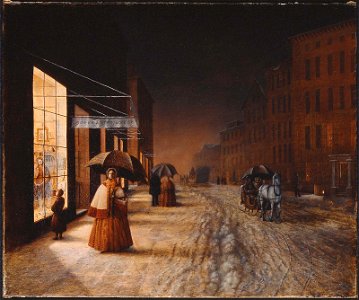 Unidentified artist, American, mid-19th century - A Street in Winter, Evening - 47.1216 - Museum of Fine Arts. Free illustration for personal and commercial use.