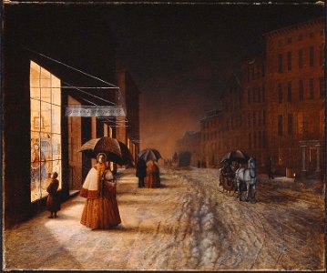 Unidentified artist, American, mid-19th century - A Street in Winter, Evening - 47.1216 - Museum of Fine Arts