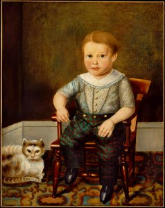 Unidentified artist, American, mid-19th century - Boy with a Cat - 1981.106 - Museum of Fine Arts. Free illustration for personal and commercial use.