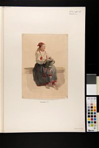 Ung kvinna i dräkt sittande i helfigur Akvarell av J.W. Wallander - Nordiska museet - NMA.0070070 (2)