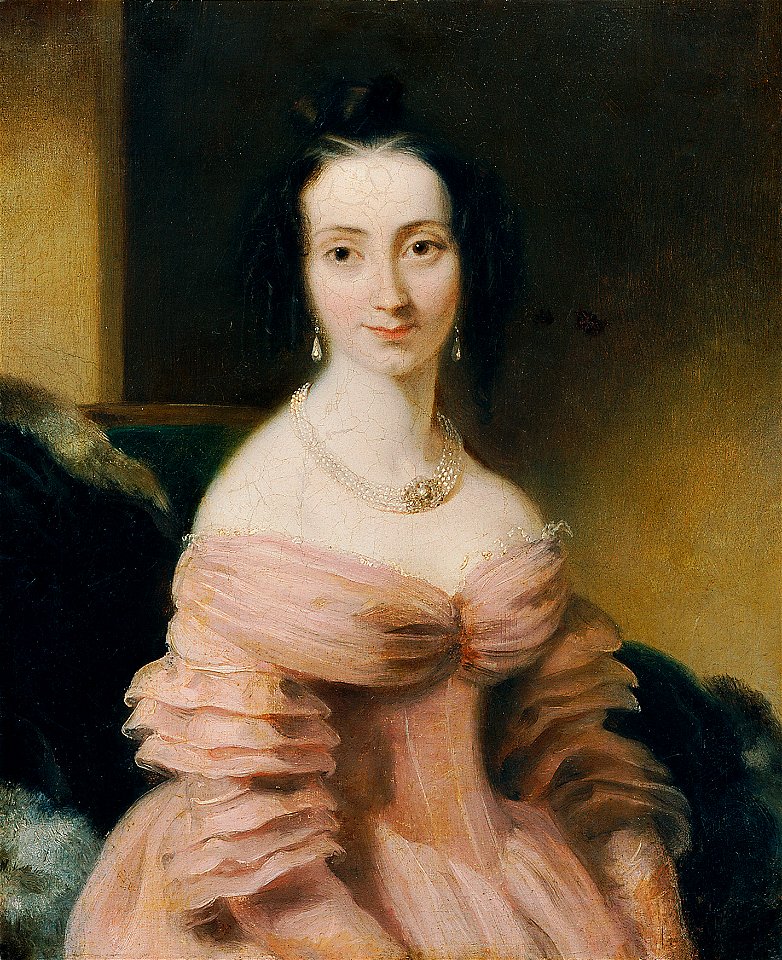 Unbekannter Künstler - Dame in weinrotem Kleid - 4650 - Österreichische Galerie Belvedere