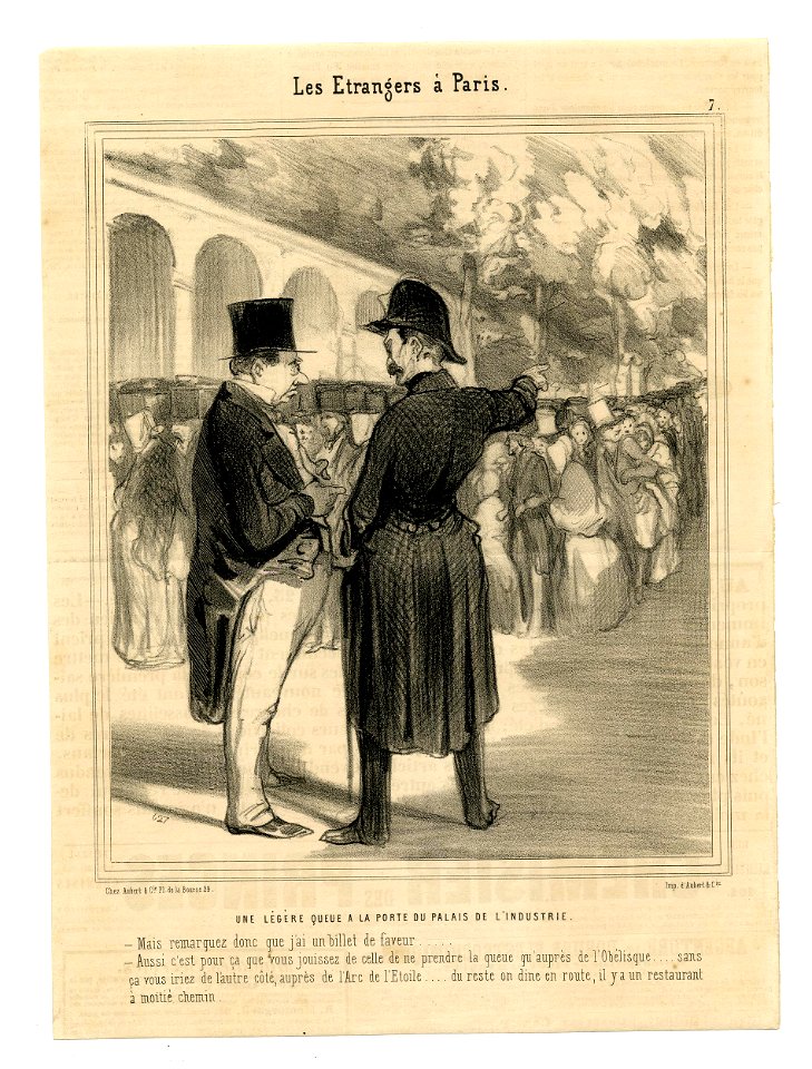 Une légère queue à la porte du Palais de l'Industrie (A small queue outside the Palais de l'Industrie) (BM 1886,1012.166)
