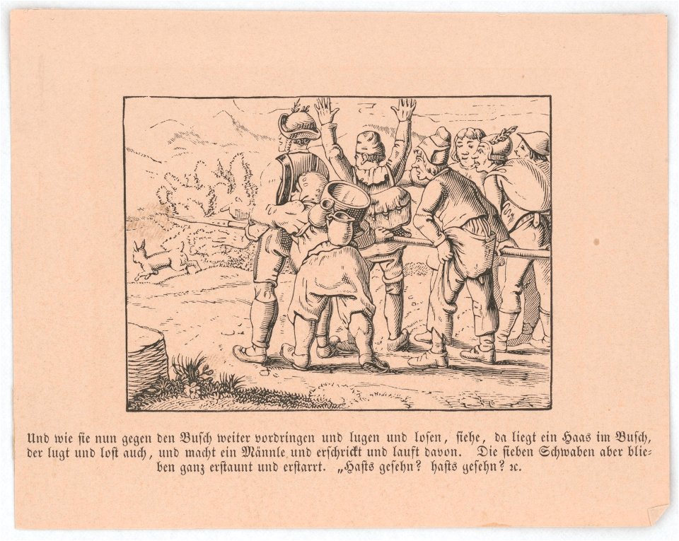 Und wie sie nun gegen den Busch weiter vordringen und lugen und losen, siehe, da liegt ein Haas im Busch, ... LCCN2017660119