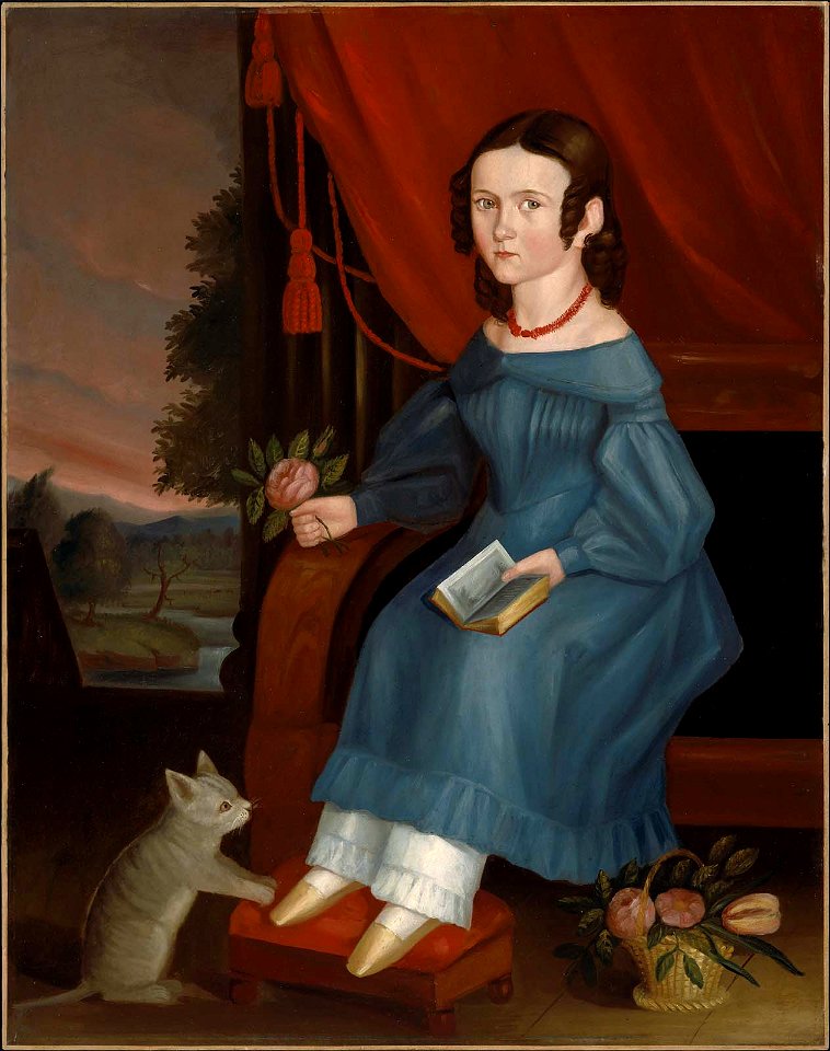 Unidentified artist, American, mid-19th century - Girl with a Gray Cat - 47.1251 - Museum of Fine Arts