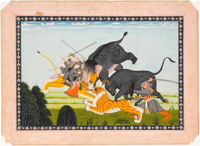 Unknown (Indian) - Durga Fighting an Elephant, Bull and Tiger - 69.427 - Detroit Institute of Arts
