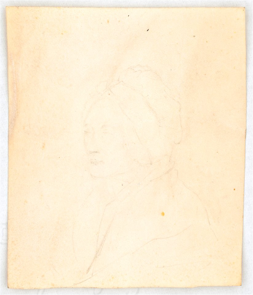 Unidentified woman, bust portrait, facing left, wearing a bonnet LCCN2016648660