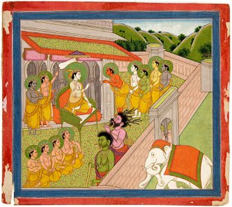 Unknown (Indian) - Illustrations to Life of Dhurva Maharaj, ^14 Indra, King of Heaven is very anxious and afraid that D - 71.350 - Detroit Institute of Arts