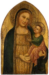Unidentified Artist - Virgin and Child, Christ Blessing (pinnacle trefoil) - 1962.286 - Fogg Museum. Free illustration for personal and commercial use.