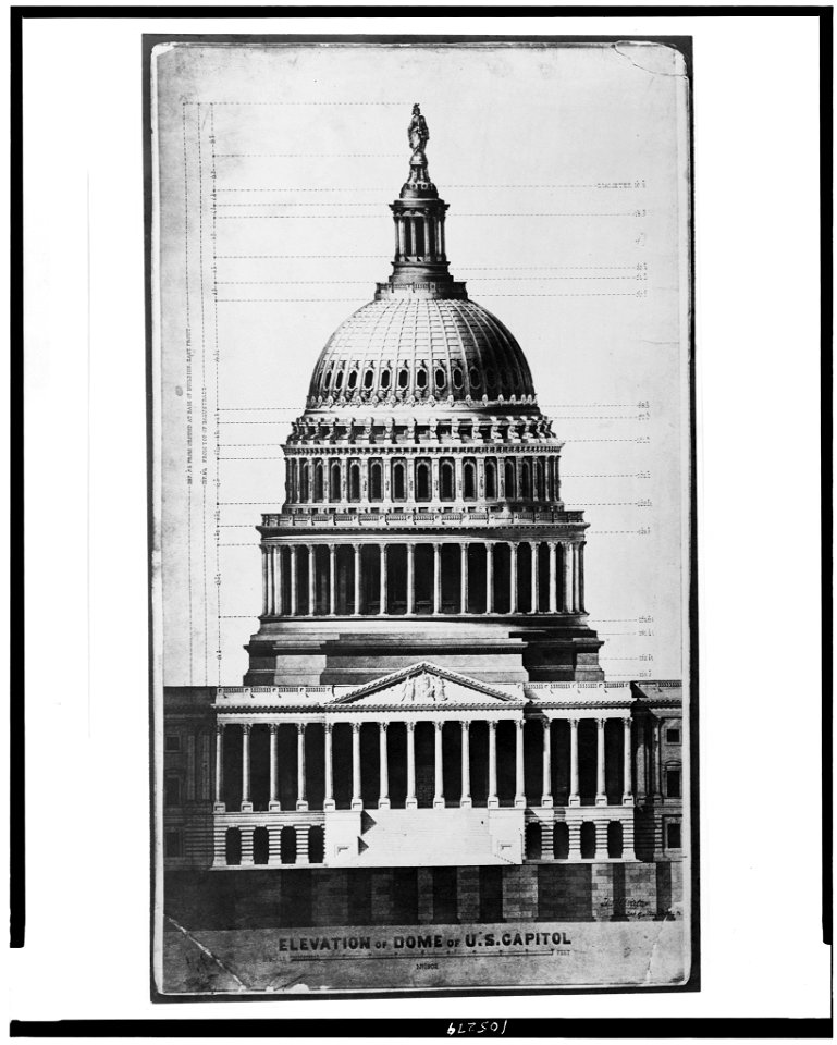 United States Capitol (Washington, D.C.). Dome and portico. East front. Rendered elevation). - Tho. U. Walter, architect of new dome & c LCCN92510798