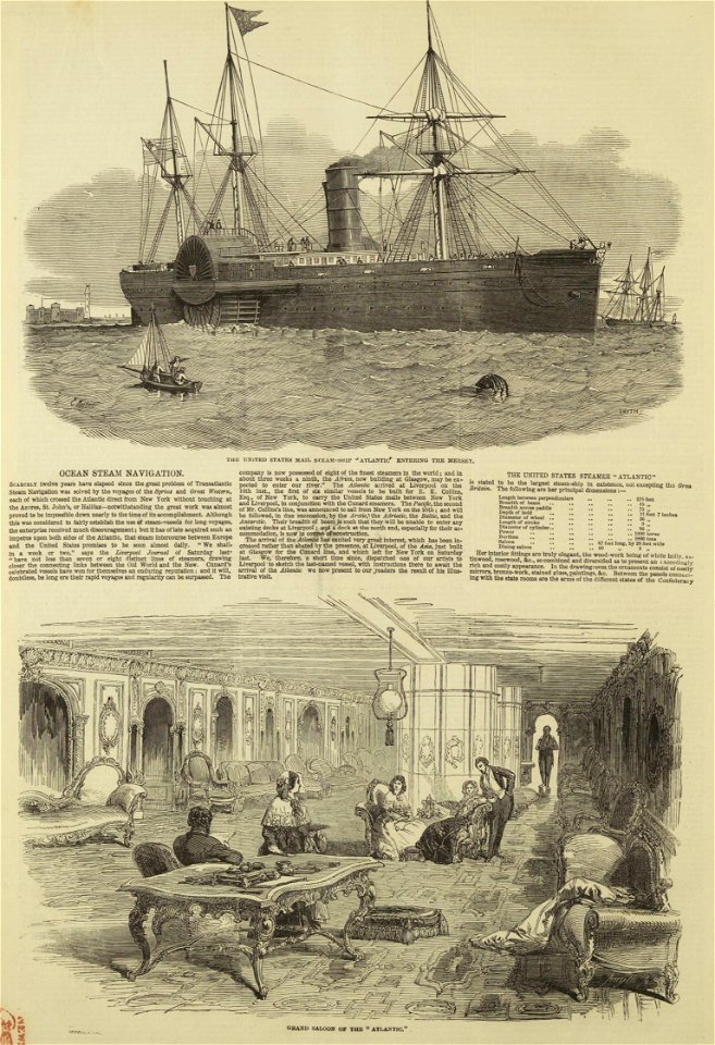 United States Mail Steam Ship 'Atlantic' entering the Mersey ILN - 1850